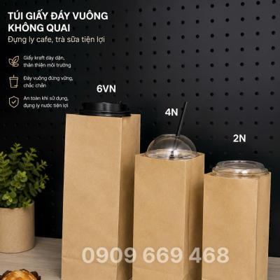 TÚI GIẤY KRAFT KHÔNG QUAI ĐỰNG LY CAFE, TRÀ SỮA CHO F&B